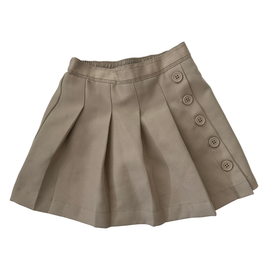 Nautica School Uniform Skirt Girls Size 5 Beige Pleated Button Accent